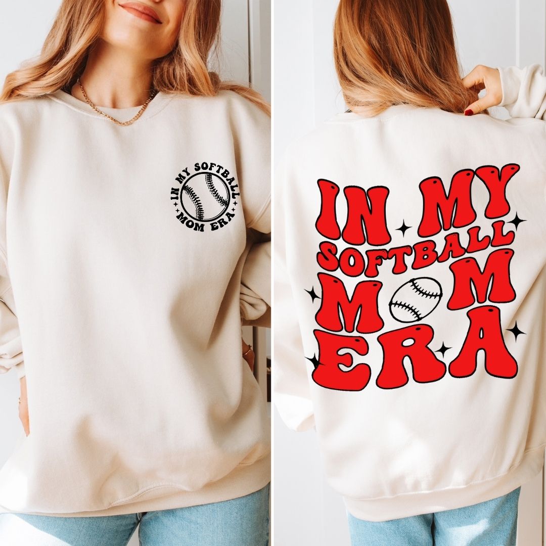 IN MY SOFTBALL MOM ERA GRAPHIC CREWNECK (Front & Back)